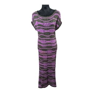 Vertigo Woven Striped Serpentine Knit Two Tone Purple /Brown Maxi Dress